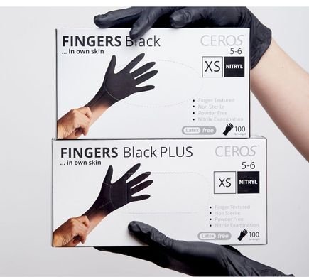 CEROS, Fingers BLACK, M (7-8), Нітрилові рукавички. Чорні 1х100 шт.