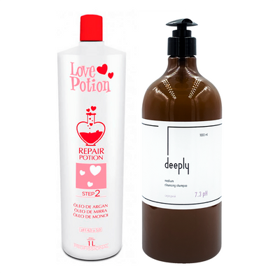 Keratin Love Potion Repair + Deeply Medium Cleansing Shampoo 7.3 pH 1000+1000 ml