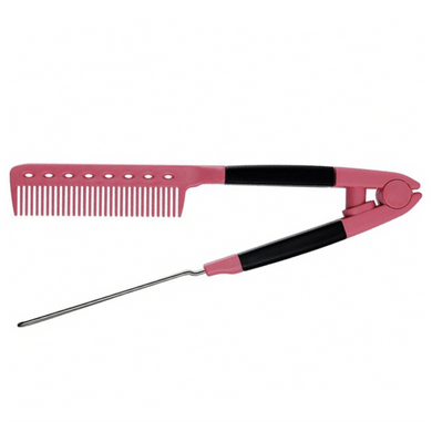Hair Expert Hairbrush V Shaped METAL comb PINK