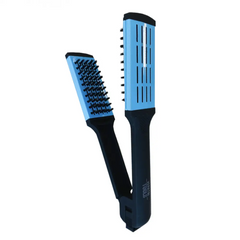 Hair straightener with stiff bristles and ceramic coating, blue