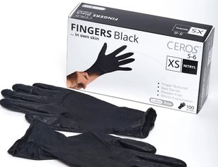 CEROS, Fingers BLACK, M (7-8), Nitrile gloves. Black 1x100 pcs.