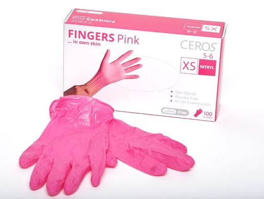 CEROS, Fingers PINK, M (7-8), Нітрилові рукавички. Рожеві 1х100 шт.