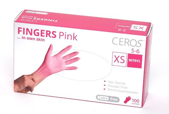 CEROS, Fingers PINK, M (7-8), Нітрилові рукавички. Рожеві 1х100 шт.